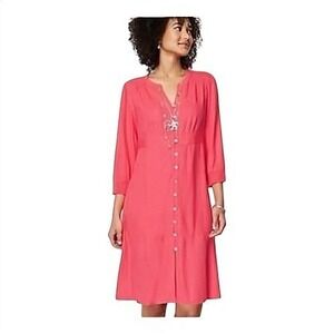 J. Jill Coral Pink Linen Blend Midi Dress Casual Breathable Spring Womens Medium